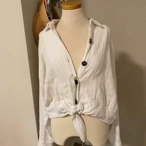 Free People Sunstreaks Button Up Tie Front Blouse